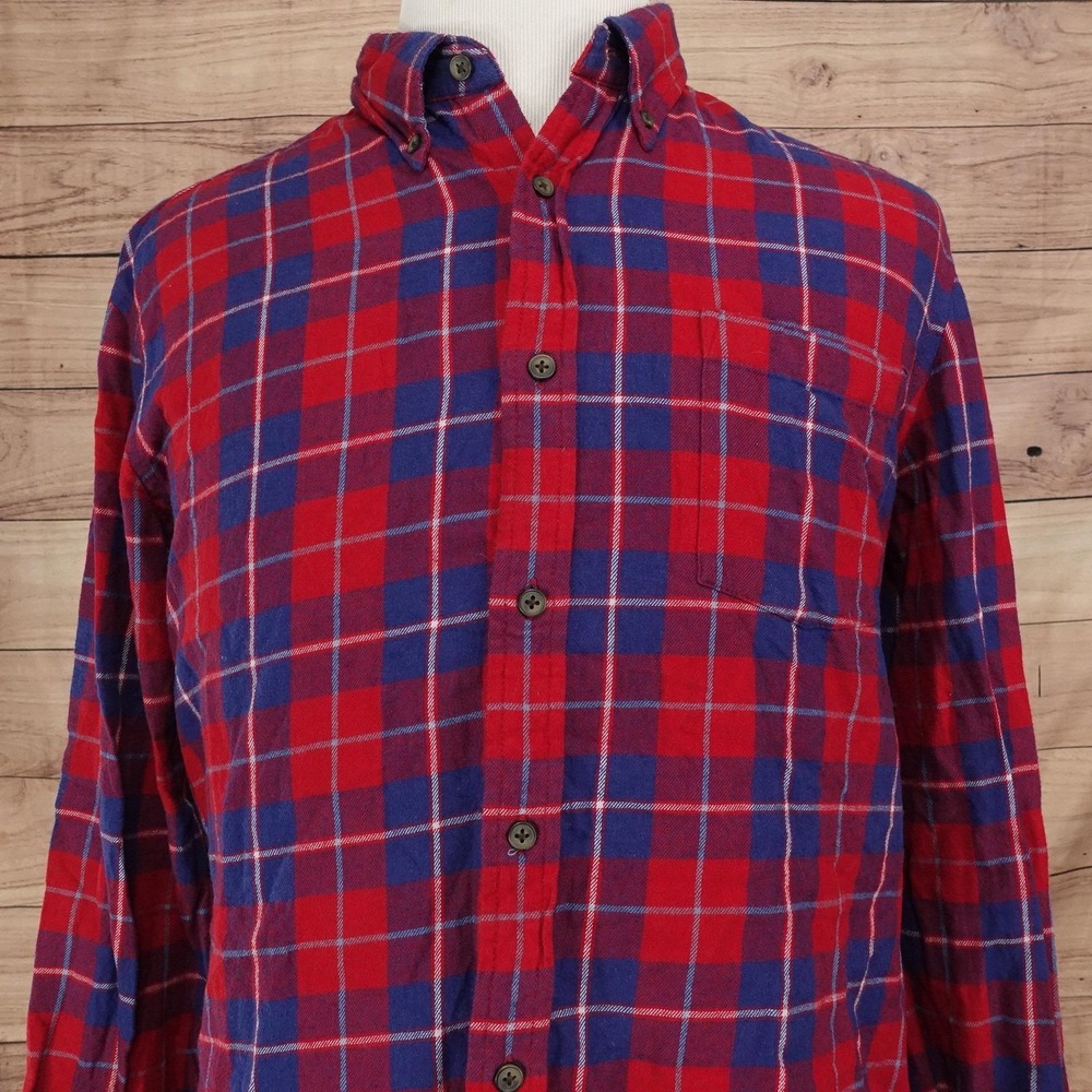 St. John's Bay Shirt Mens L Red Plaid Long Sleeve Button-Up Flannel Cotton